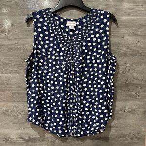 Liz Claiborne Tank Top Womens XXL Sleeveless Navy White Polka Dot Button Front
